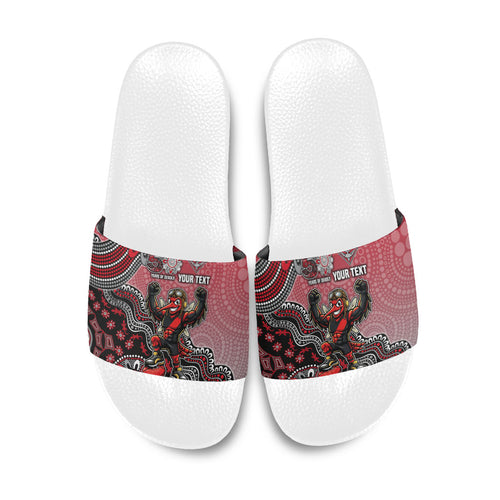 Personalized Essendon Bombers Mascot Slide Sandals Aboriginal Dot Art Style Vibrant Indigenous Pattern Design