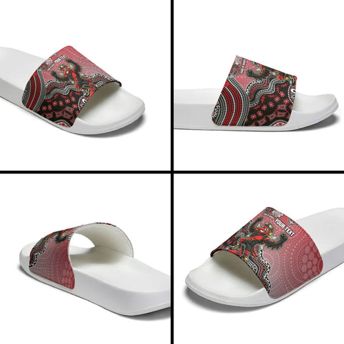 Personalized Essendon Bombers Mascot Slide Sandals Aboriginal Dot Art Style Vibrant Indigenous Pattern Design
