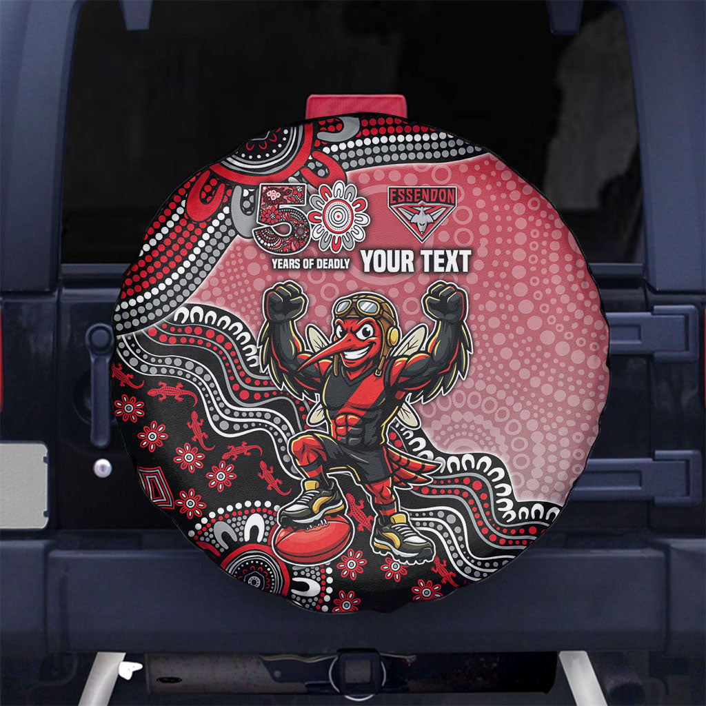 Personalized Essendon Bombers Mascot Spare Tire Cover Aboriginal Dot Art Style Vibrant Indigenous Pattern Design