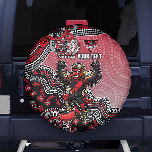 Personalized Essendon Bombers Mascot Spare Tire Cover Aboriginal Dot Art Style Vibrant Indigenous Pattern Design