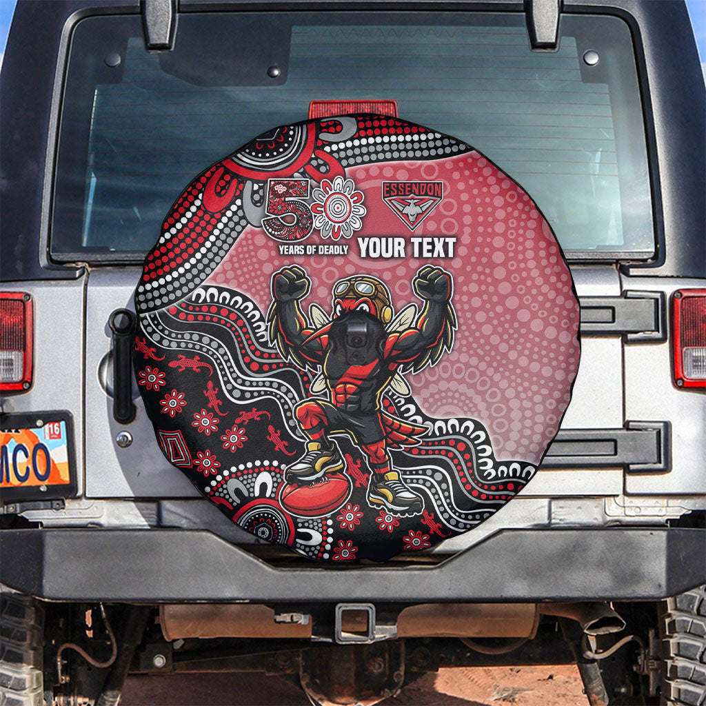 Personalized Essendon Bombers Mascot Spare Tire Cover Aboriginal Dot Art Style Vibrant Indigenous Pattern Design
