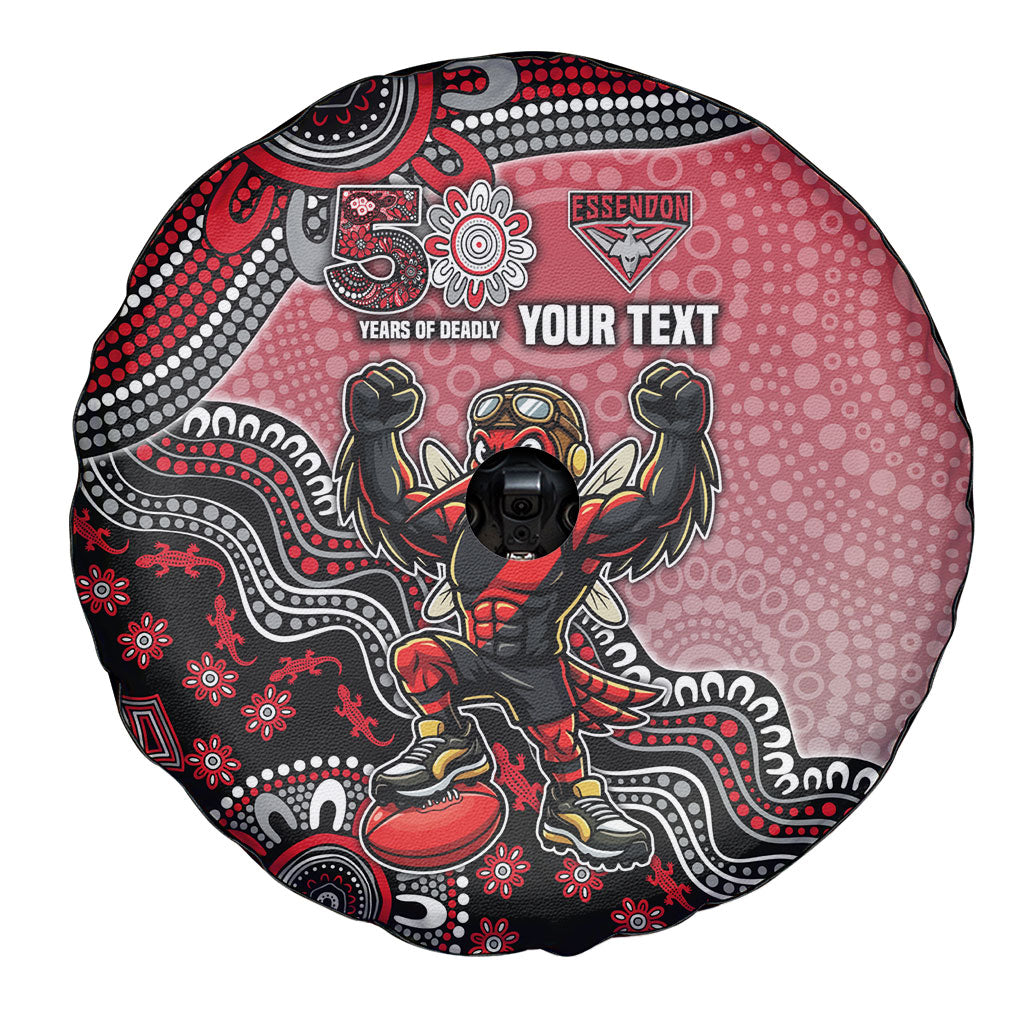 Personalized Essendon Bombers Mascot Spare Tire Cover Aboriginal Dot Art Style Vibrant Indigenous Pattern Design