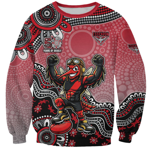 Personalized Essendon Bombers Mascot Sweatshirt Aboriginal Dot Art Style Vibrant Indigenous Pattern Design