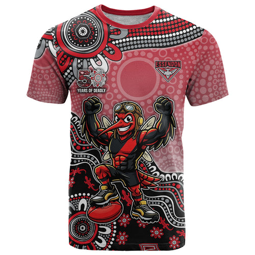 Personalized Essendon Bombers Mascot T Shirt Aboriginal Dot Art Style Vibrant Indigenous Pattern Design