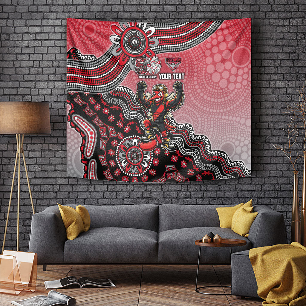 Personalized Essendon Bombers Mascot Tapestry Aboriginal Dot Art Style Vibrant Indigenous Pattern Design