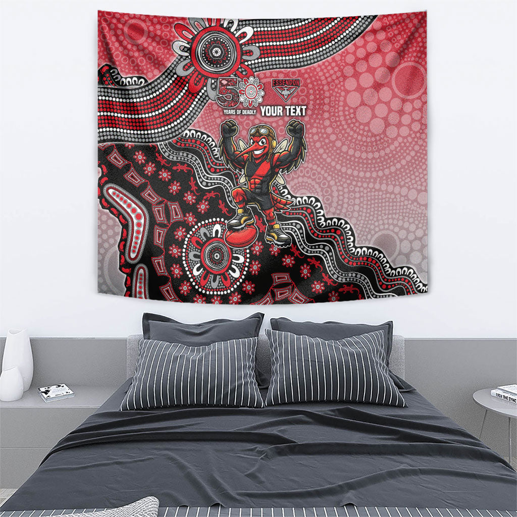Personalized Essendon Bombers Mascot Tapestry Aboriginal Dot Art Style Vibrant Indigenous Pattern Design