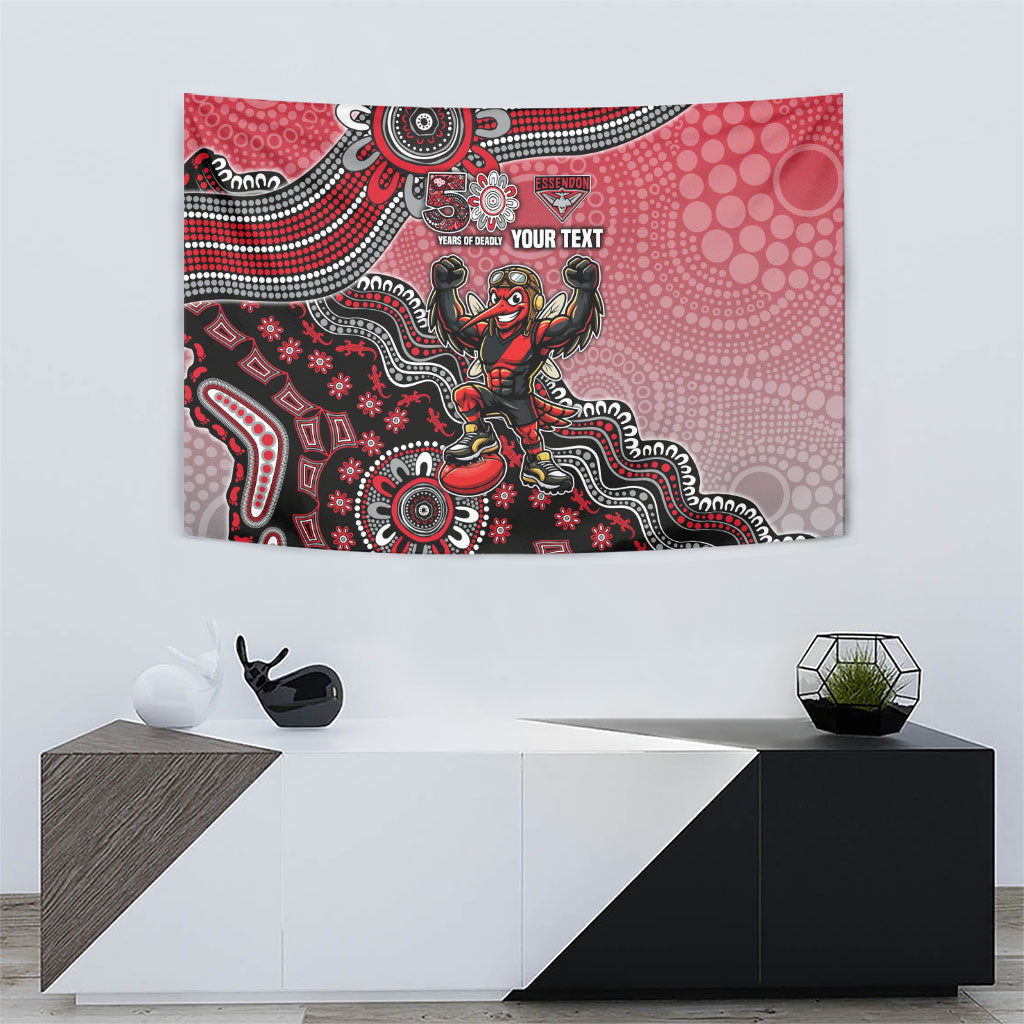 Personalized Essendon Bombers Mascot Tapestry Aboriginal Dot Art Style Vibrant Indigenous Pattern Design