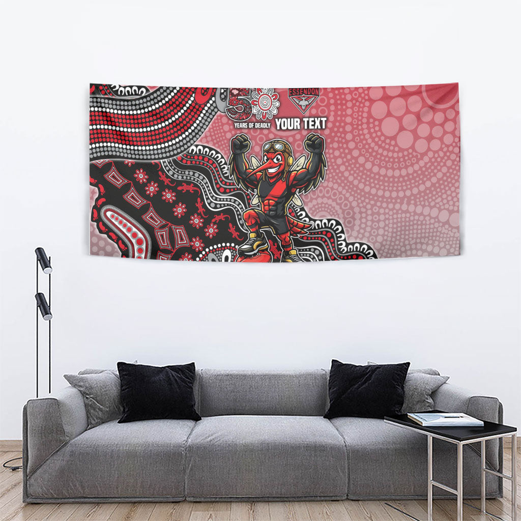 Personalized Essendon Bombers Mascot Tapestry Aboriginal Dot Art Style Vibrant Indigenous Pattern Design
