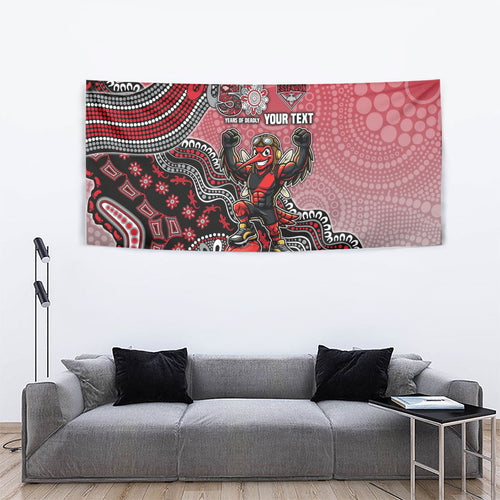 Personalized Essendon Bombers Mascot Tapestry Aboriginal Dot Art Style Vibrant Indigenous Pattern Design