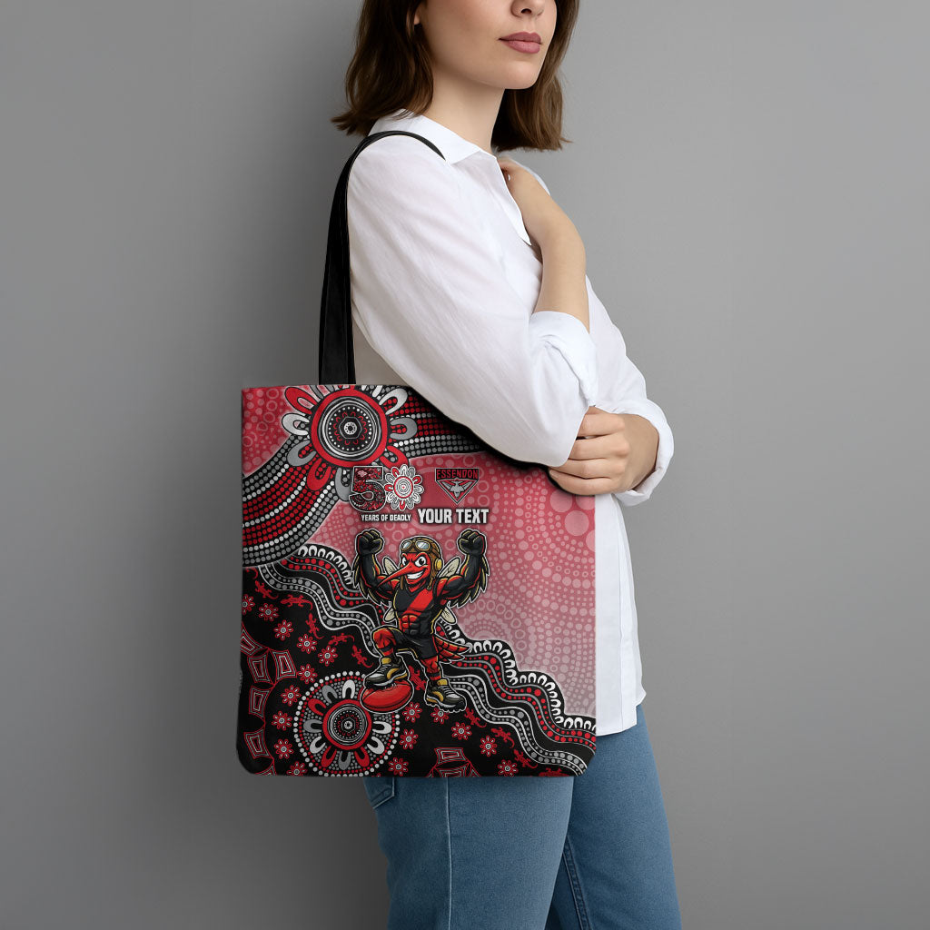 Personalized Essendon Bombers Mascot Tote Bag Aboriginal Dot Art Style Vibrant Indigenous Pattern Design