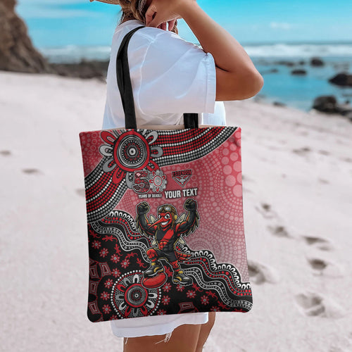 Personalized Essendon Bombers Mascot Tote Bag Aboriginal Dot Art Style Vibrant Indigenous Pattern Design