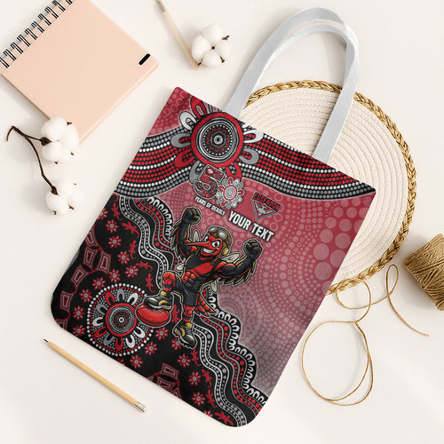 Personalized Essendon Bombers Mascot Tote Bag Aboriginal Dot Art Style Vibrant Indigenous Pattern Design
