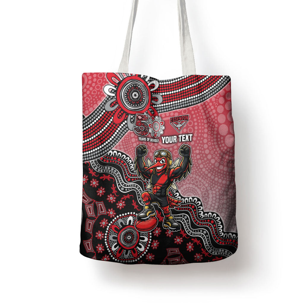 Personalized Essendon Bombers Mascot Tote Bag Aboriginal Dot Art Style Vibrant Indigenous Pattern Design