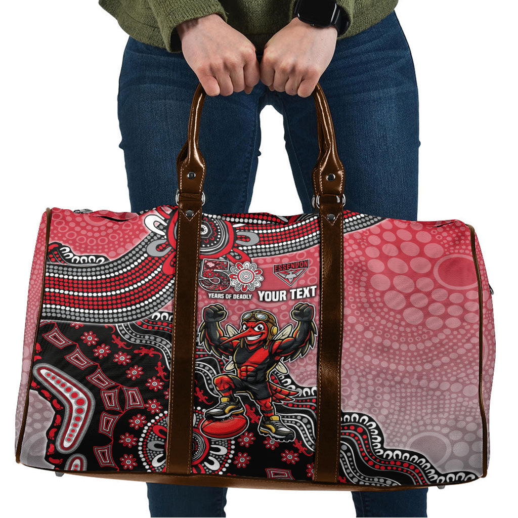 Personalized Essendon Bombers Mascot Travel Bag Aboriginal Dot Art Style Vibrant Indigenous Pattern Design