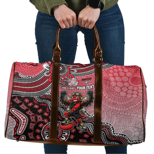 Personalized Essendon Bombers Mascot Travel Bag Aboriginal Dot Art Style Vibrant Indigenous Pattern Design