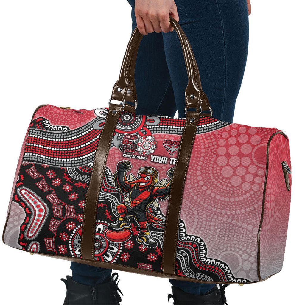 Personalized Essendon Bombers Mascot Travel Bag Aboriginal Dot Art Style Vibrant Indigenous Pattern Design