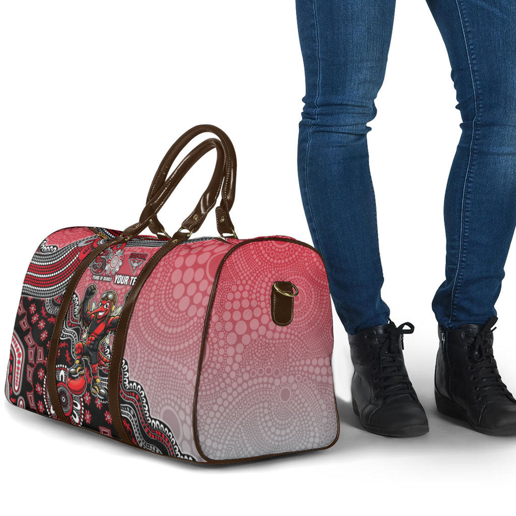 Personalized Essendon Bombers Mascot Travel Bag Aboriginal Dot Art Style Vibrant Indigenous Pattern Design