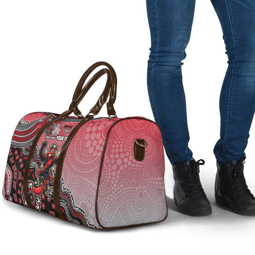 Personalized Essendon Bombers Mascot Travel Bag Aboriginal Dot Art Style Vibrant Indigenous Pattern Design