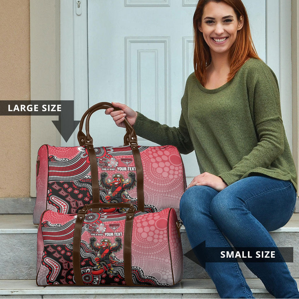 Personalized Essendon Bombers Mascot Travel Bag Aboriginal Dot Art Style Vibrant Indigenous Pattern Design