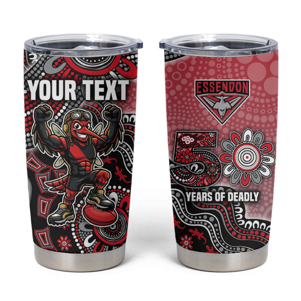 Personalized Essendon Bombers Mascot Tumbler Cup Aboriginal Dot Art Style Vibrant Indigenous Pattern Design
