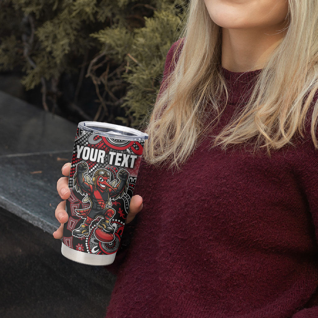 Personalized Essendon Bombers Mascot Tumbler Cup Aboriginal Dot Art Style Vibrant Indigenous Pattern Design
