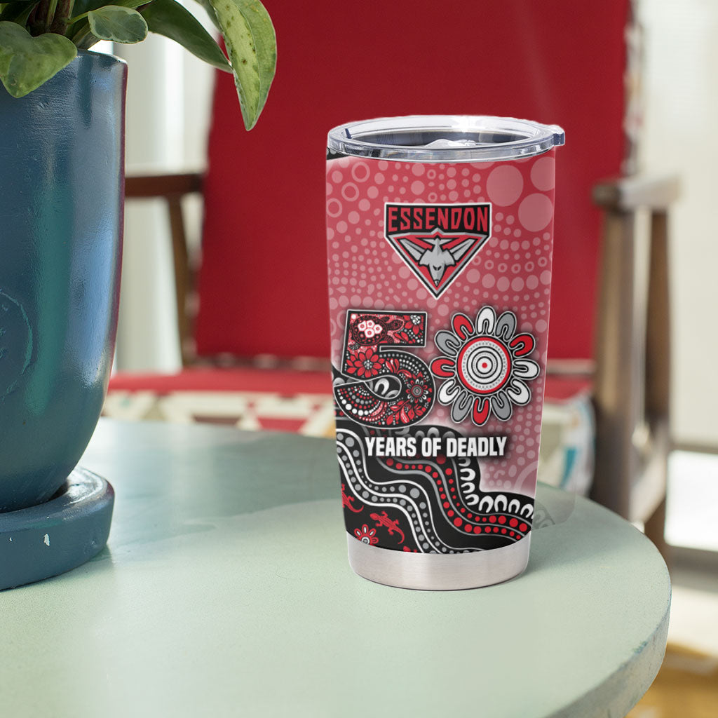 Personalized Essendon Bombers Mascot Tumbler Cup Aboriginal Dot Art Style Vibrant Indigenous Pattern Design