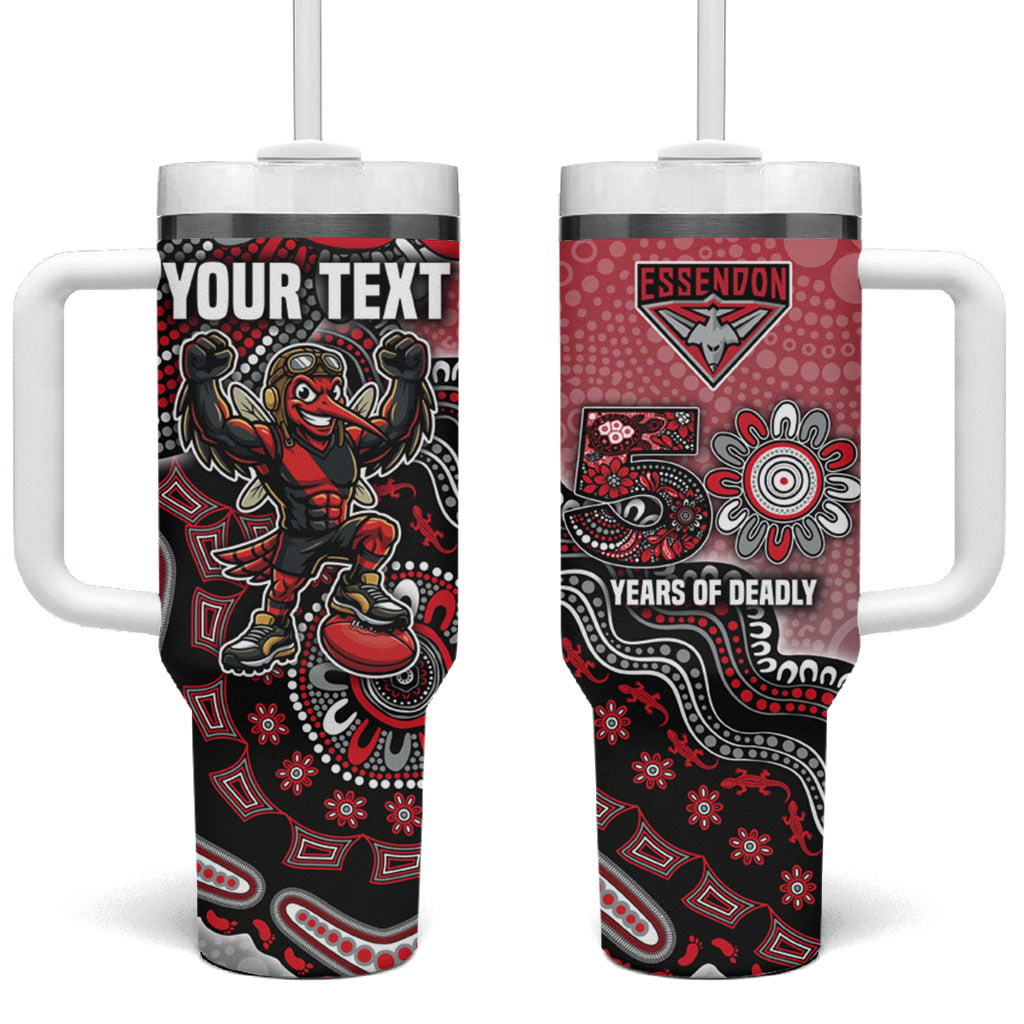Personalized Essendon Bombers Mascot Tumbler With Handle Aboriginal Dot Art Style Vibrant Indigenous Pattern Design