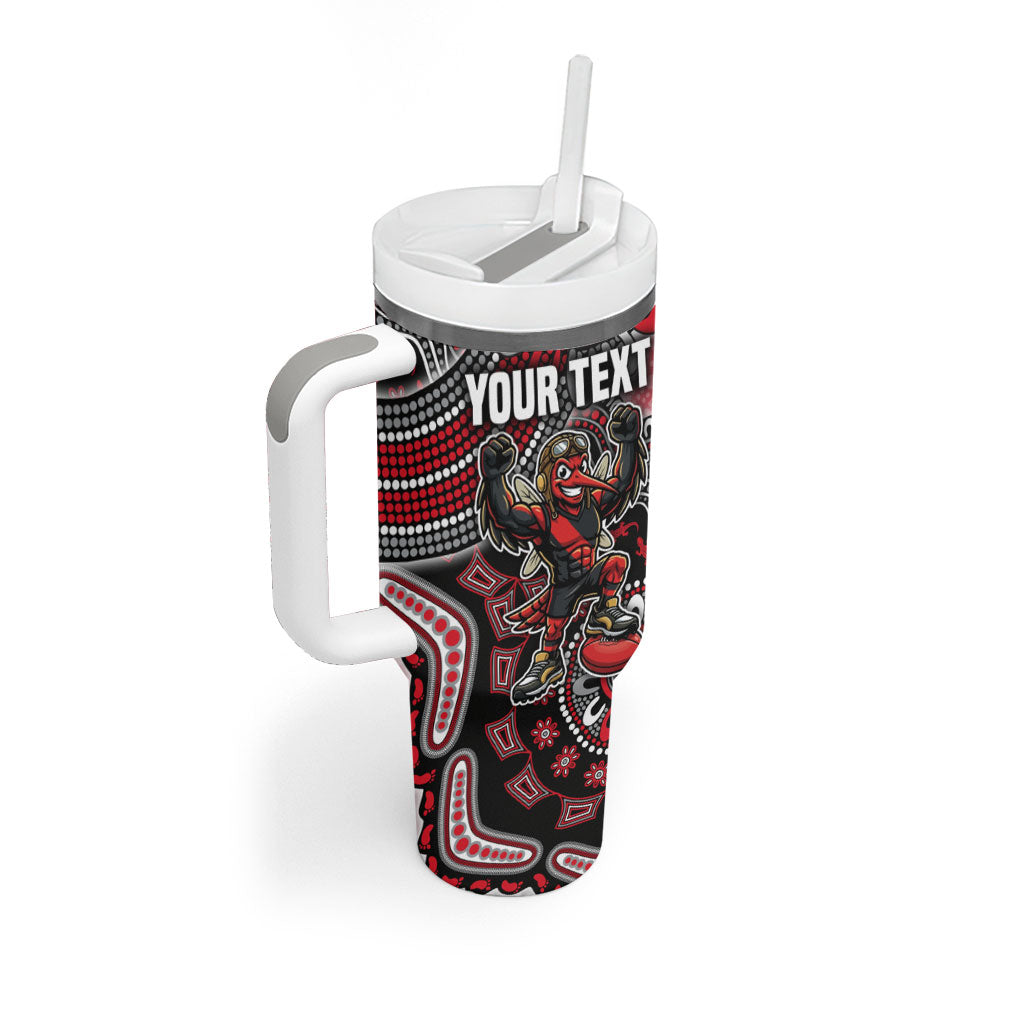 Personalized Essendon Bombers Mascot Tumbler With Handle Aboriginal Dot Art Style Vibrant Indigenous Pattern Design