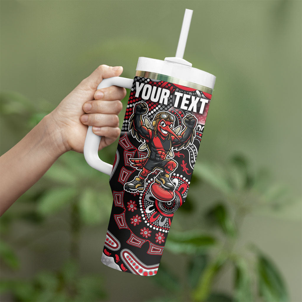 Personalized Essendon Bombers Mascot Tumbler With Handle Aboriginal Dot Art Style Vibrant Indigenous Pattern Design