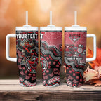 Personalized Essendon Bombers Mascot Tumbler With Handle Aboriginal Dot Art Style Vibrant Indigenous Pattern Design