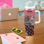Personalized Essendon Bombers Mascot Tumbler With Handle Aboriginal Dot Art Style Vibrant Indigenous Pattern Design