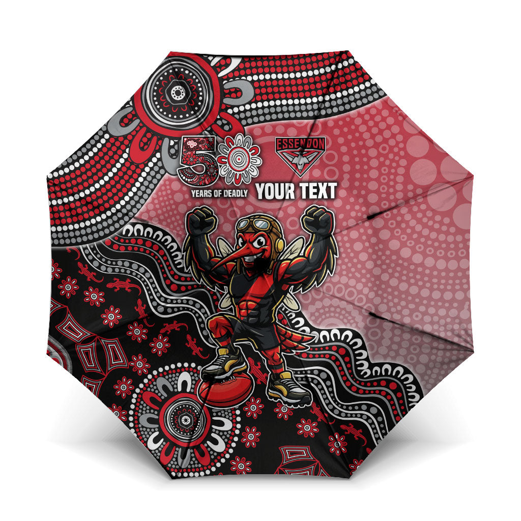 Personalized Essendon Bombers Mascot Umbrella Aboriginal Dot Art Style Vibrant Indigenous Pattern Design