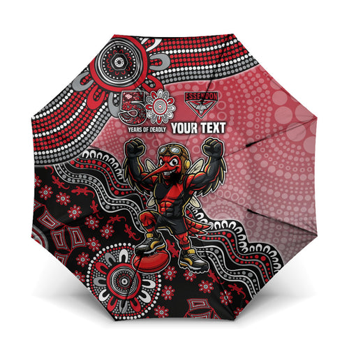 Personalized Essendon Bombers Mascot Umbrella Aboriginal Dot Art Style Vibrant Indigenous Pattern Design