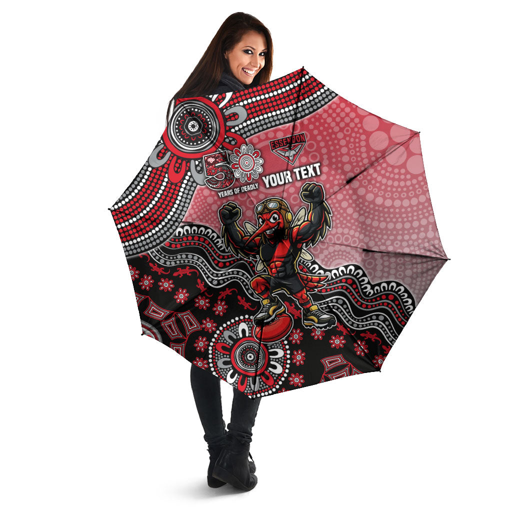 Personalized Essendon Bombers Mascot Umbrella Aboriginal Dot Art Style Vibrant Indigenous Pattern Design