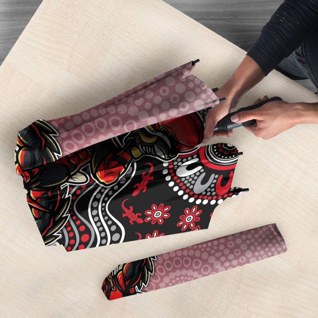 Personalized Essendon Bombers Mascot Umbrella Aboriginal Dot Art Style Vibrant Indigenous Pattern Design