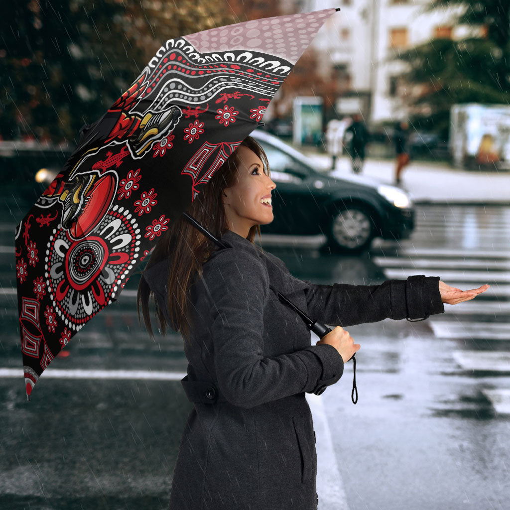 Personalized Essendon Bombers Mascot Umbrella Aboriginal Dot Art Style Vibrant Indigenous Pattern Design