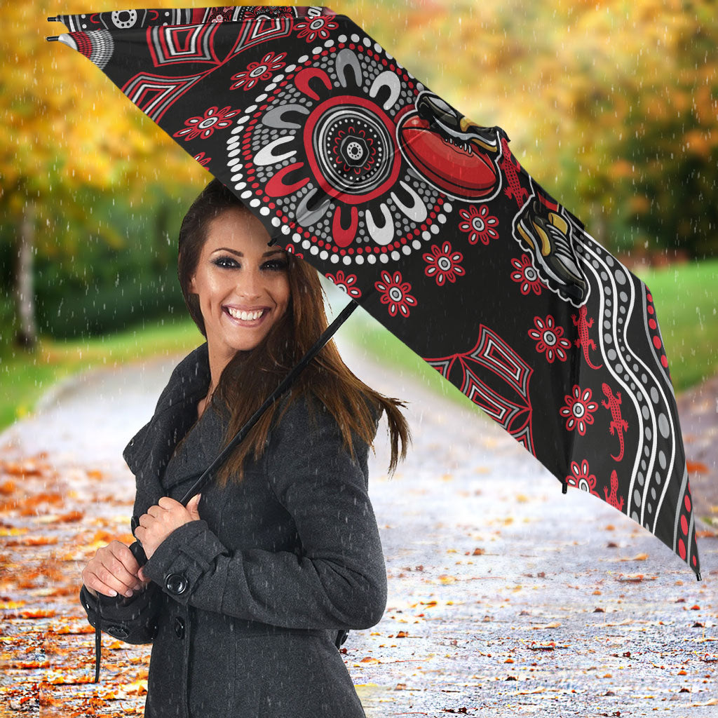 Personalized Essendon Bombers Mascot Umbrella Aboriginal Dot Art Style Vibrant Indigenous Pattern Design