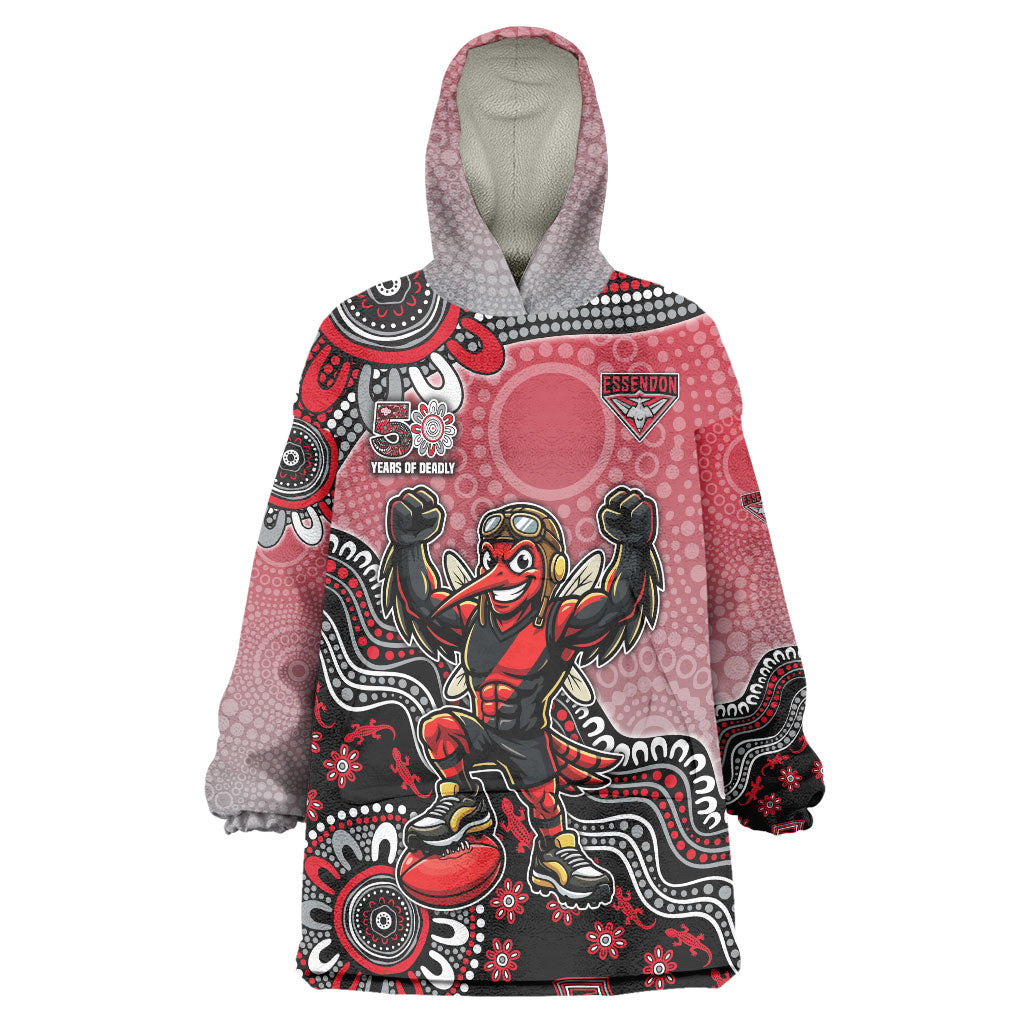 Personalized Essendon Bombers Mascot Wearable Blanket Hoodie Aboriginal Dot Art Style Vibrant Indigenous Pattern Design