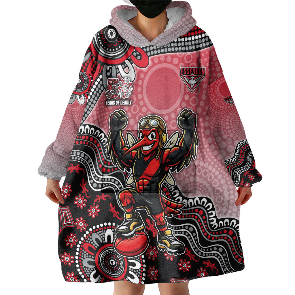 Personalized Essendon Bombers Mascot Wearable Blanket Hoodie Aboriginal Dot Art Style Vibrant Indigenous Pattern Design