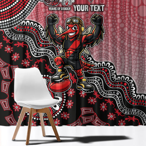 Personalized Essendon Bombers Mascot Window Curtain Aboriginal Dot Art Style Vibrant Indigenous Pattern Design