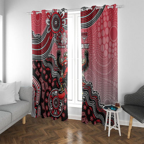 Personalized Essendon Bombers Mascot Window Curtain Aboriginal Dot Art Style Vibrant Indigenous Pattern Design
