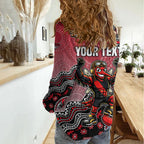 Personalized Essendon Bombers Mascot Women Casual Shirt Aboriginal Dot Art Style Vibrant Indigenous Pattern Design