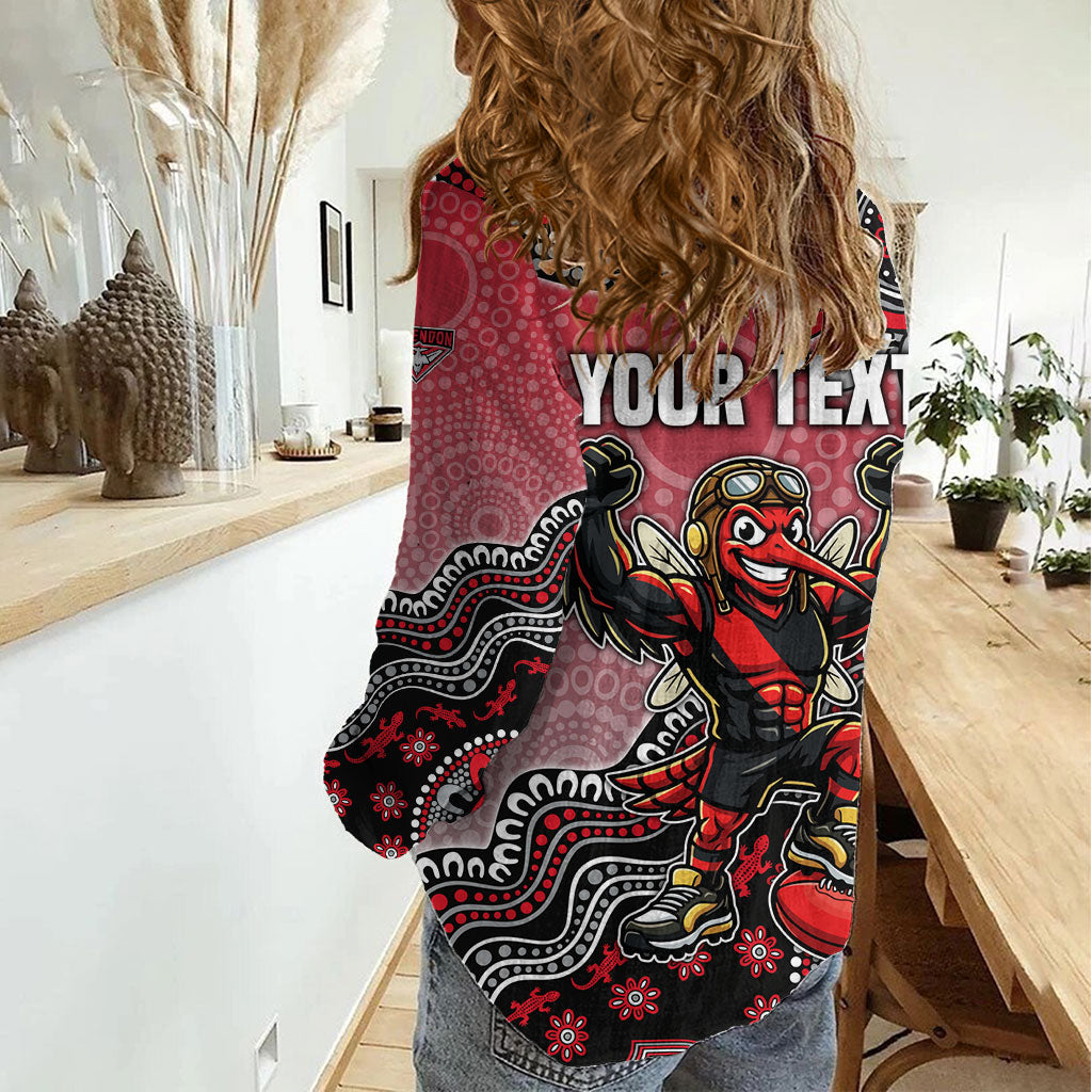 Personalized Essendon Bombers Mascot Women Casual Shirt Aboriginal Dot Art Style Vibrant Indigenous Pattern Design
