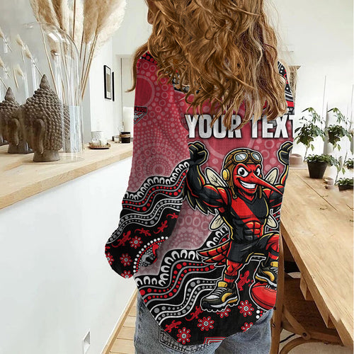 Personalized Essendon Bombers Mascot Women Casual Shirt Aboriginal Dot Art Style Vibrant Indigenous Pattern Design