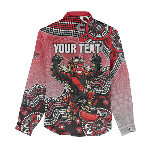 Personalized Essendon Bombers Mascot Women Casual Shirt Aboriginal Dot Art Style Vibrant Indigenous Pattern Design