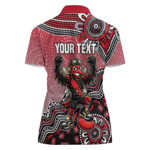 Personalized Essendon Bombers Mascot Women Polo Shirt Aboriginal Dot Art Style Vibrant Indigenous Pattern Design
