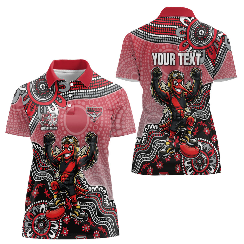 Personalized Essendon Bombers Mascot Women Polo Shirt Aboriginal Dot Art Style Vibrant Indigenous Pattern Design