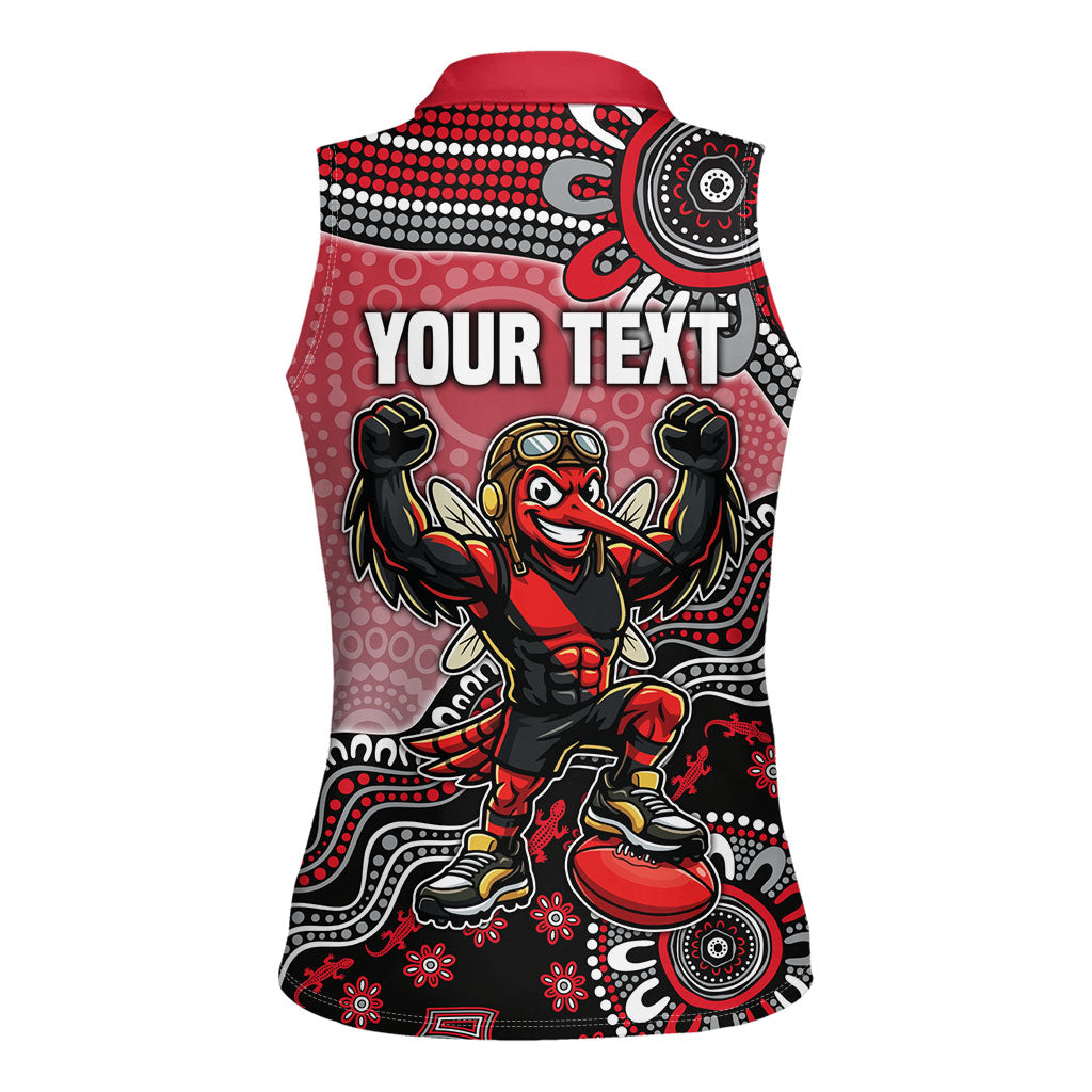 Personalized Essendon Bombers Mascot Women Sleeveless Polo Shirt Aboriginal Dot Art Style Vibrant Indigenous Pattern Design