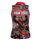Personalized Essendon Bombers Mascot Women Sleeveless Polo Shirt Aboriginal Dot Art Style Vibrant Indigenous Pattern Design