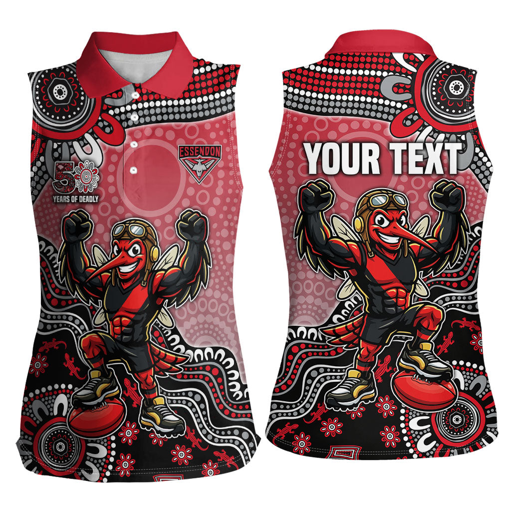 Personalized Essendon Bombers Mascot Women Sleeveless Polo Shirt Aboriginal Dot Art Style Vibrant Indigenous Pattern Design